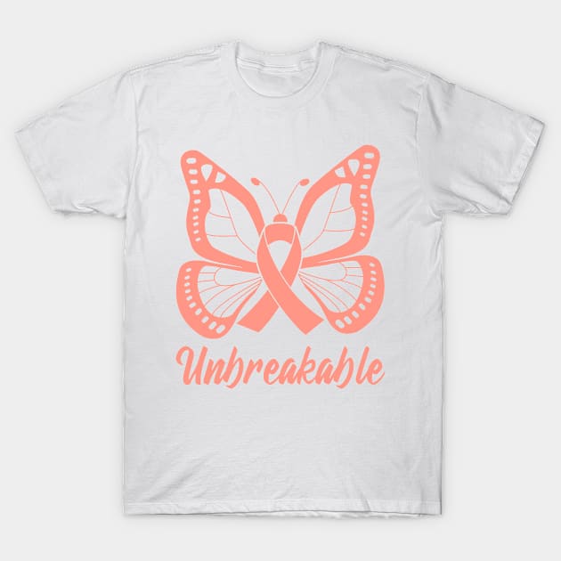 Peach Butterfly Awareness Ribbon Unbreakable T-Shirt by FanaticTee